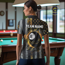 Load image into Gallery viewer, Custom Golden Grunge US Flag Patriotic Women's Billiard Shirt, 8 Ball Pool Jersey Polo &amp; 1/4 Zip TDM6176