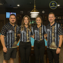 Load image into Gallery viewer, Custom Golden Grunge US Flag Patriotic Women's Billiard Shirt, 8 Ball Pool Jersey Polo &amp; 1/4 Zip TDM6176