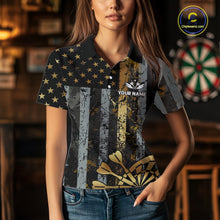 Load image into Gallery viewer, Custom Golden Grunge US Flag Patriotic Darts Shirt For Women, Retro Darts Team Jersey Polo &amp; 1/4 Zip TDM6177