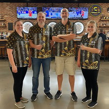 Load image into Gallery viewer, Custom Golden Grunge US Flag Patriotic Darts Shirt For Women, Retro Darts Team Jersey Polo &amp; 1/4 Zip TDM6177