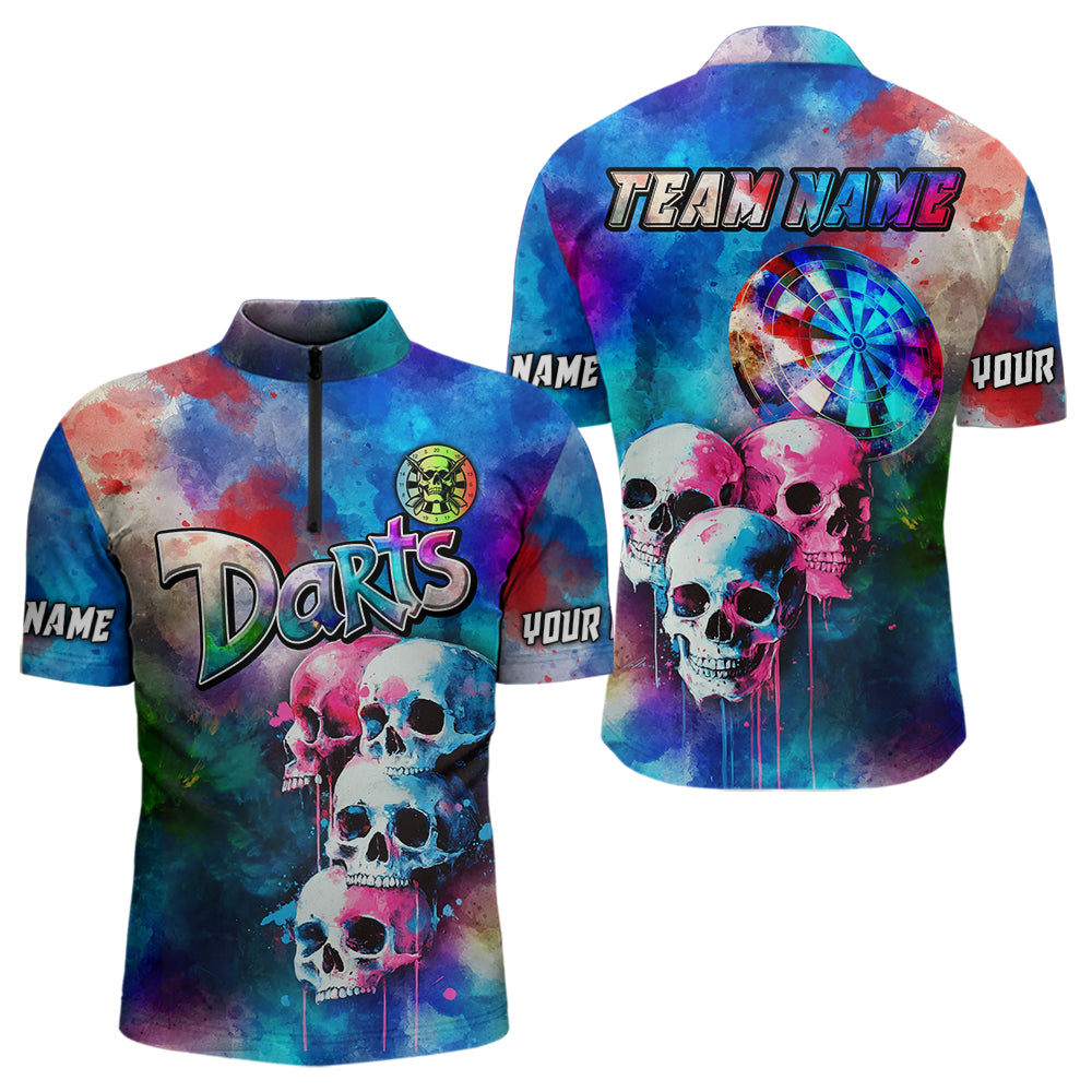 Funny Colorful Neon Graffiti Skull Dart Shirts For Men Custom Dart Jerseys, Best Darts Clothing TDM3794