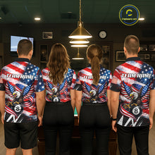 Load image into Gallery viewer, Custom American Flag Eagle Billiard Shirt For Men, Patriotic 8 Ball Pool Team Jersey Polo, 1/4 Zip TDM6181