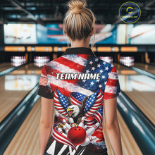 Load image into Gallery viewer, Custom American Flag Eagle Bowling Jersey For Women, Patriotic Bowling Team Shirt Polo &amp; 1/4 Zip TDM6183