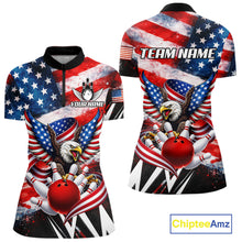 Load image into Gallery viewer, Custom American Flag Eagle Bowling Jersey For Women, Patriotic Bowling Team Shirt Polo &amp; 1/4 Zip TDM6183