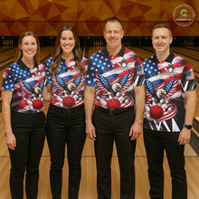Load image into Gallery viewer, Custom American Flag Eagle Bowling Jersey For Women, Patriotic Bowling Team Shirt Polo &amp; 1/4 Zip TDM6183