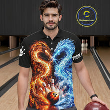 Load image into Gallery viewer, Personalized Fire And Icy Dragon Bowling Shirt For Men, Lightning Bowling Jersey Polo &amp; 1/4 Zip TDM6185