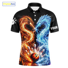 Load image into Gallery viewer, Personalized Fire And Icy Dragon Bowling Shirt For Men, Lightning Bowling Jersey Polo &amp; 1/4 Zip TDM6185