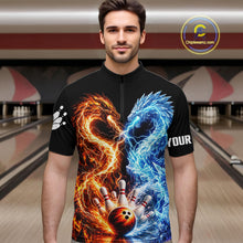Load image into Gallery viewer, Personalized Fire And Icy Dragon Bowling Shirt For Men, Lightning Bowling Jersey Polo &amp; 1/4 Zip TDM6185