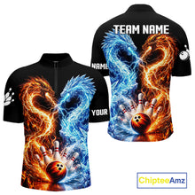 Load image into Gallery viewer, Personalized Fire And Icy Dragon Bowling Shirt For Men, Lightning Bowling Jersey Polo &amp; 1/4 Zip TDM6185
