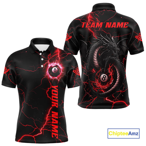 Black And Red 8 Ball Pool Lightning Custom Dragon Men's Billiard Shirts, Billiard Team Jerseys TDM4073