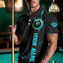 Load image into Gallery viewer, Black And Turquoise 8 Ball Lightning Custom Dragon Men&#39;s Billiard Shirts, Billiard Team Jerseys TDM4072
