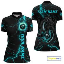 Load image into Gallery viewer, Black And Turquoise 8 Ball Lightning Custom Dragon Women&#39;s Billiard Shirts, Billiard Team Jerseys TDM4072