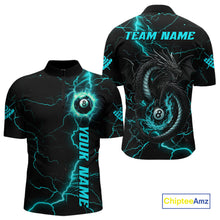 Load image into Gallery viewer, Black And Turquoise 8 Ball Lightning Custom Dragon Men&#39;s Billiard Shirts, Billiard Team Jerseys TDM4072