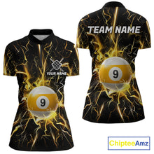 Load image into Gallery viewer, Black quarter zip shirt with yellow lightning design and 9 ball graphic, customizable name and team name