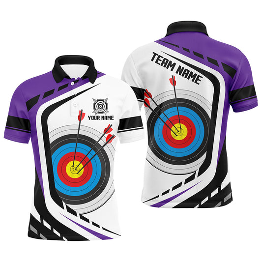 Personalized Archery Target 3D Men Polo & Quarter-Zip Shirts Custom Purple White Archery Jerseys TDM1909