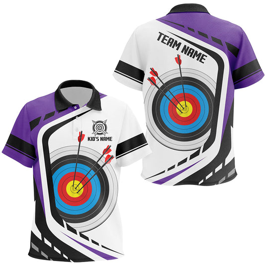 Personalized Archery Target 3D Kid Polo Shirts Custom Purple White Archery Jerseys TDM1909