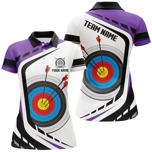 Personalized Archery Target 3D Women Polo & Quarter-Zip Shirts Custom Purple White Archery Jerseys TDM1909