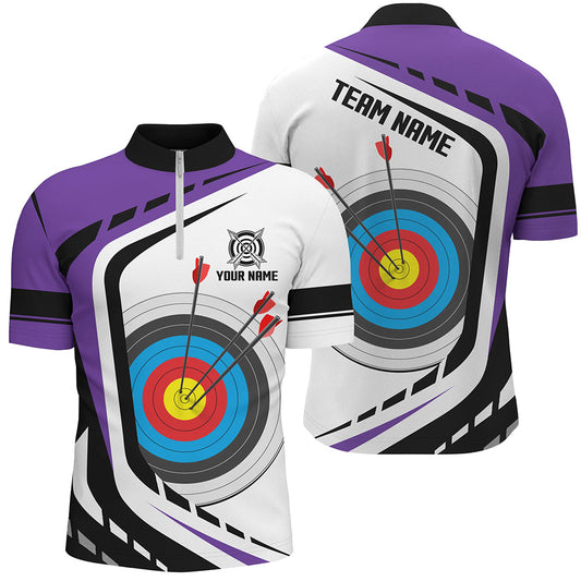 Personalized Archery Target 3D Men Polo & Quarter-Zip Shirts Custom Purple White Archery Jerseys TDM1909