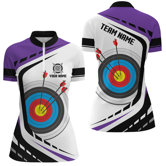 Personalized Archery Target 3D Women Polo & Quarter-Zip Shirts Custom Purple White Archery Jerseys TDM1909