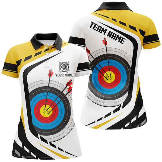 Personalized Archery Target 3D Women Polo & Quarter-Zip Shirts Custom Yellow White Archery Jerseys TDM1910