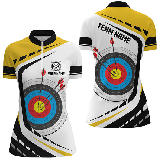 Personalized Archery Target 3D Women Polo & Quarter-Zip Shirts Custom Yellow White Archery Jerseys TDM1910