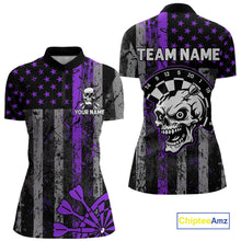 Load image into Gallery viewer, Personalized Purple Grunge US Flag Skull Darts Shirt For Women Custom Patriotic Darts Team Jersey TDM4884