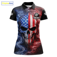 Load image into Gallery viewer, Custom 8 Ball US Flag Smoke Skull Billiard Shirt For Women, Patriotic Pool Team Jersey Polo, 1/4 Zip TDM5812