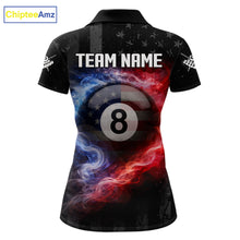 Load image into Gallery viewer, Custom 8 Ball US Flag Smoke Skull Billiard Shirt For Women, Patriotic Pool Team Jersey Polo, 1/4 Zip TDM5812