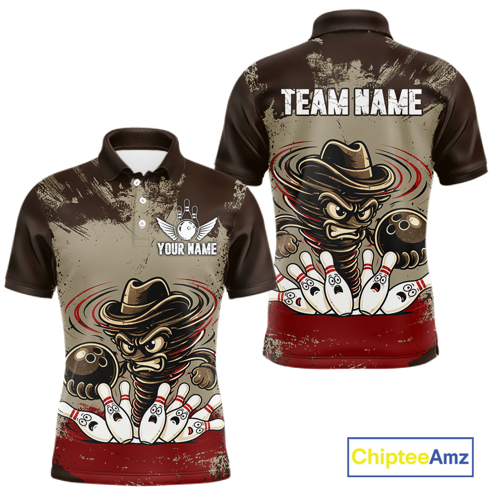 Funny Tornado Grunge Bowling Shirt For Men Custom Bowling Team Jersey Polo & Quarter Zip Shirts TDM6203
