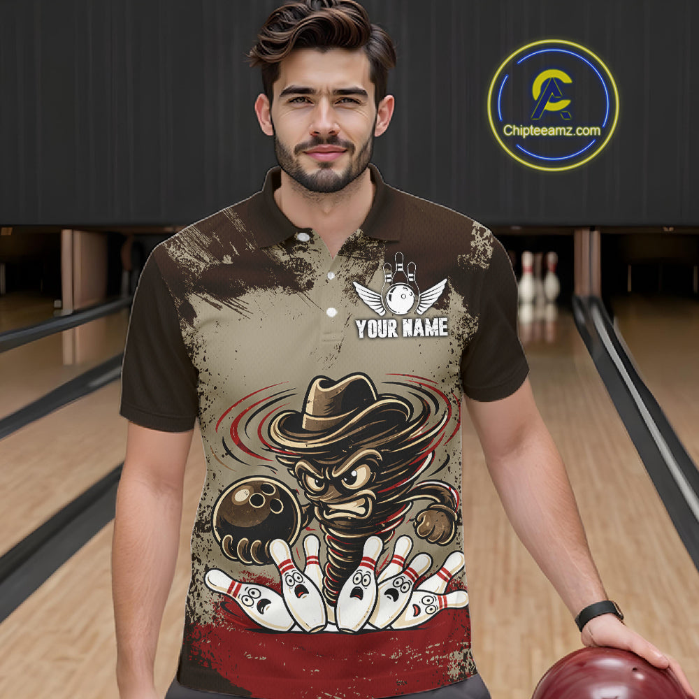 Funny Tornado Grunge Bowling Shirt For Men Custom Bowling Team Jersey Polo & Quarter Zip Shirts TDM6203