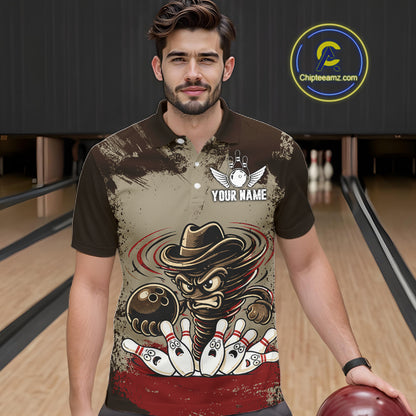Funny Tornado Grunge Bowling Shirt For Men Custom Bowling Team Jersey Polo & Quarter Zip Shirts TDM6203