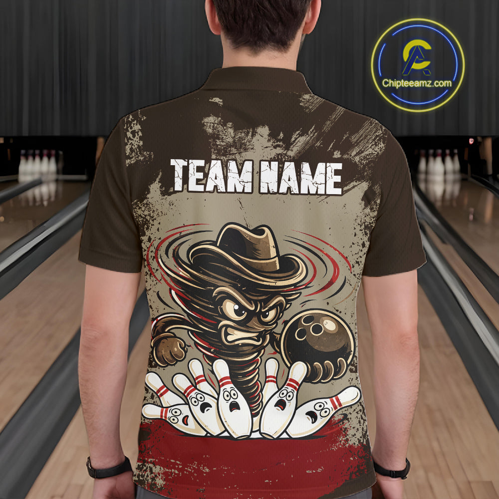 Funny Tornado Grunge Bowling Shirt For Men Custom Bowling Team Jersey Polo & Quarter Zip Shirts TDM6203