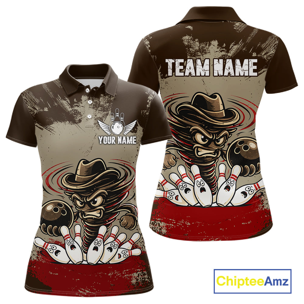Funny Tornado Grunge Bowling Shirt For Women Custom Bowling Team Jersey Polo & Quarter Zip Shirts TDM6203
