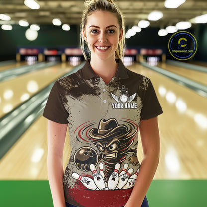 Funny Tornado Grunge Bowling Shirt For Women Custom Bowling Team Jersey Polo & Quarter Zip Shirts TDM6203