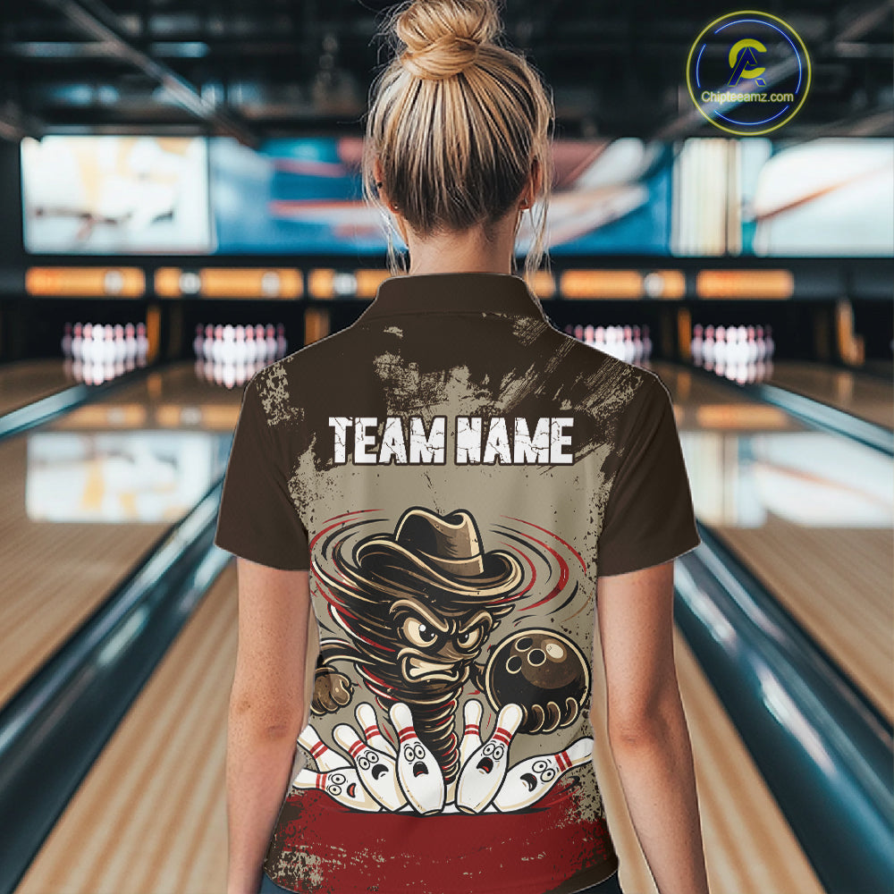 Funny Tornado Grunge Bowling Shirt For Women Custom Bowling Team Jersey Polo & Quarter Zip Shirts TDM6203