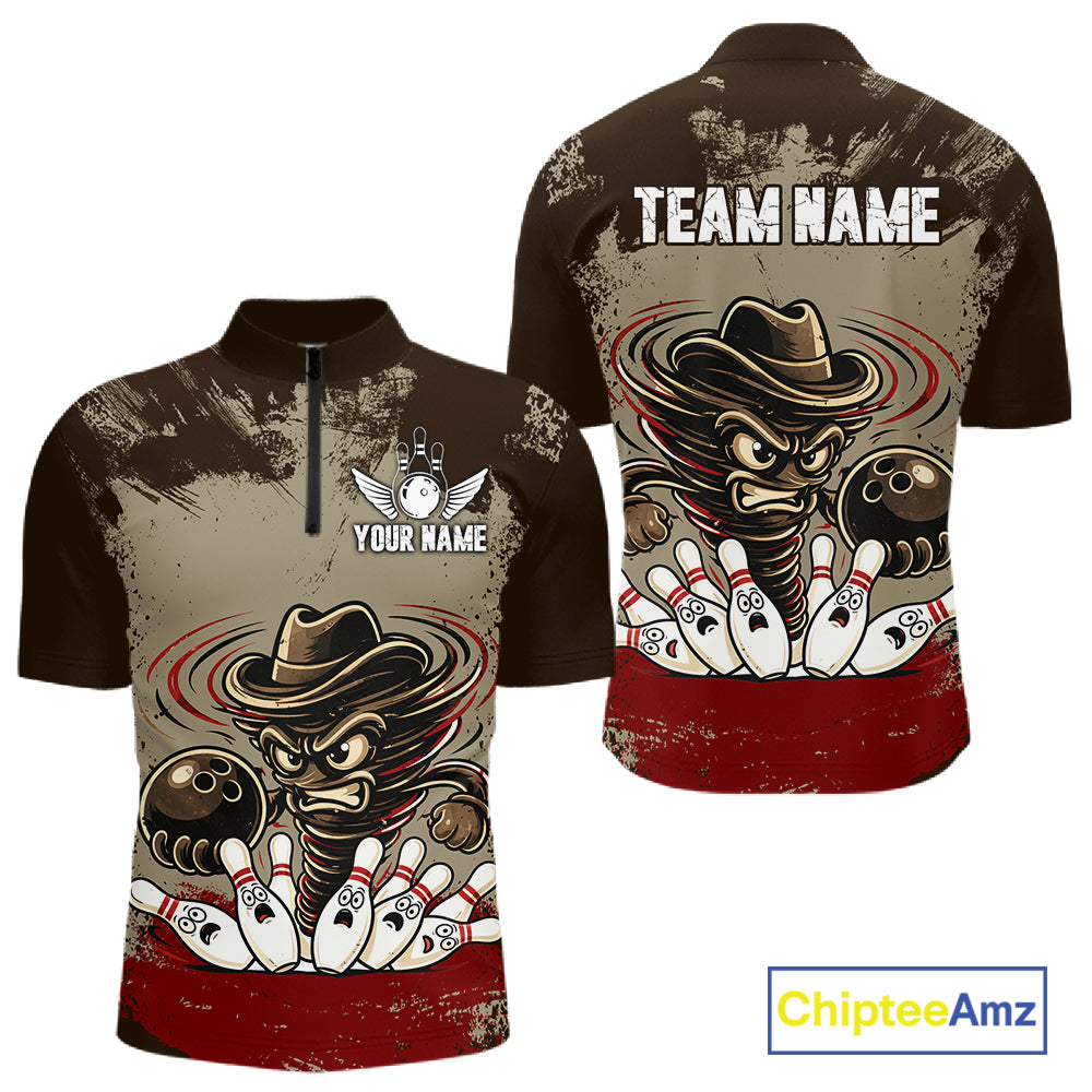 Funny Tornado Grunge Bowling Shirt For Men Custom Bowling Team Jersey Polo & Quarter Zip Shirts TDM6203