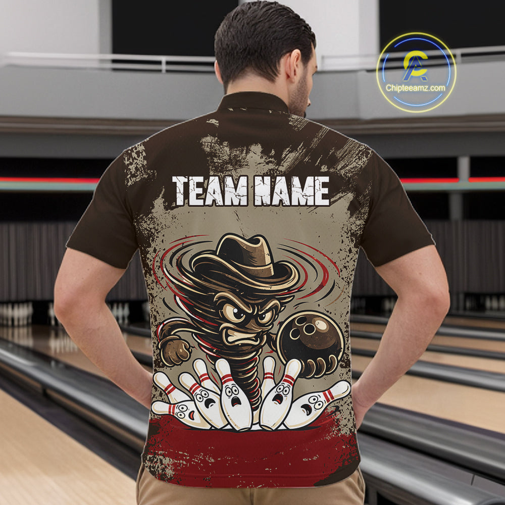 Funny Tornado Grunge Bowling Shirt For Men Custom Bowling Team Jersey Polo & Quarter Zip Shirts TDM6203