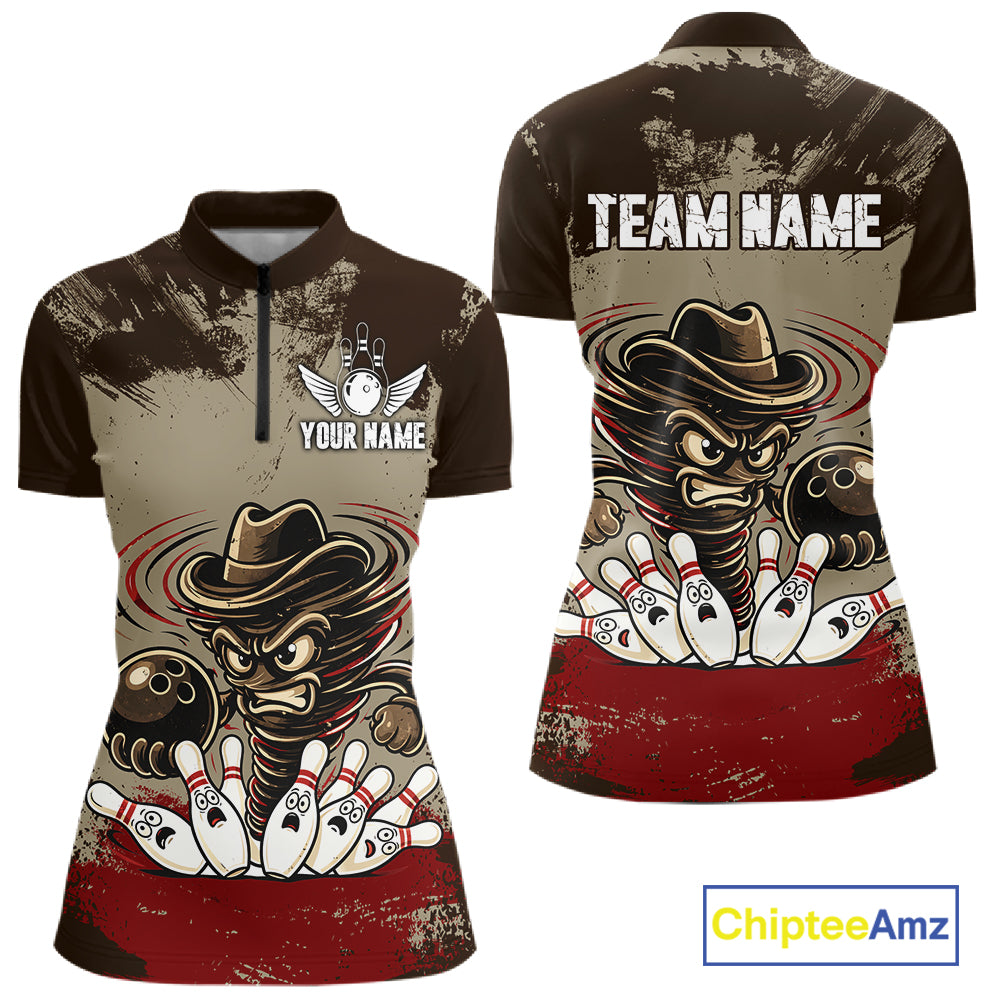 Funny Tornado Grunge Bowling Shirt For Women Custom Bowling Team Jersey Polo & Quarter Zip Shirts TDM6203