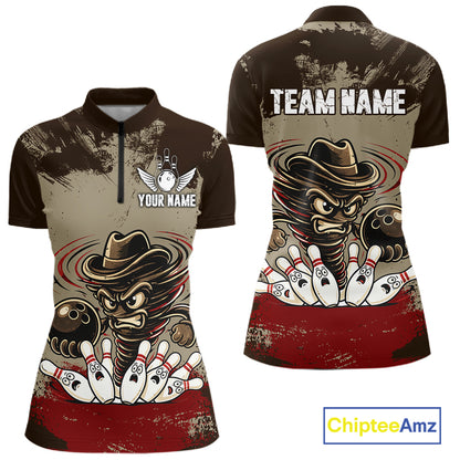 Funny Tornado Grunge Bowling Shirt For Women Custom Bowling Team Jersey Polo & Quarter Zip Shirts TDM6203