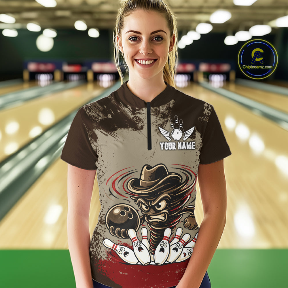 Funny Tornado Grunge Bowling Shirt For Women Custom Bowling Team Jersey Polo & Quarter Zip Shirts TDM6203