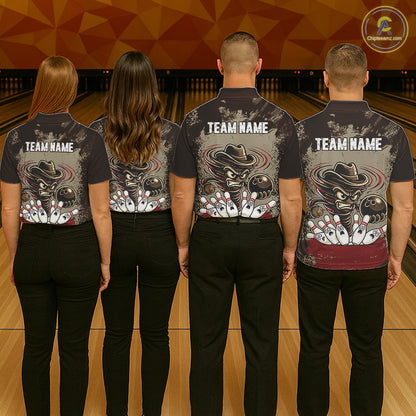 Funny Tornado Grunge Bowling Shirt For Men Custom Bowling Team Jersey Polo & Quarter Zip Shirts TDM6203