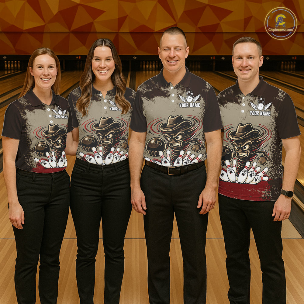 Funny Tornado Grunge Bowling Shirt For Men Custom Bowling Team Jersey Polo & Quarter Zip Shirts TDM6203