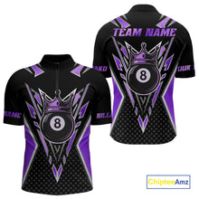 Load image into Gallery viewer, Customized 8 Ball Pool Crown Men Billiard Shirt, Black And Purple Billiard Team Shirt, Pool Jersey TDM4080
