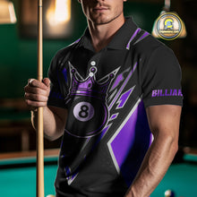 Load image into Gallery viewer, Customized 8 Ball Pool Crown Men Billiard Shirt, Black And Purple Billiard Team Shirt, Pool Jersey TDM4080