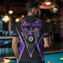 Load image into Gallery viewer, Customized 8 Ball Pool Crown Men Billiard Shirt, Black And Purple Billiard Team Shirt, Pool Jersey TDM4080
