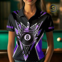 Load image into Gallery viewer, Customized 8 Ball Pool Crown Women Billiard Shirt, Black And Purple Billiard Team Shirt, Pool Jersey TDM4080