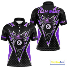 Load image into Gallery viewer, Customized 8 Ball Pool Crown Men Billiard Shirt, Black And Purple Billiard Team Shirt, Pool Jersey TDM4080