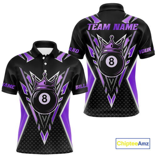 Customized 8 Ball Pool Crown Men Billiard Shirt, Black And Purple Billiard Team Shirt, Pool Jersey TDM4080