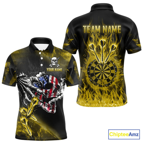 Fire Flame Darts Board American Flag Skull Dart Shirts For Men Custom Darts Team Jerseys |Yellow TDM4268