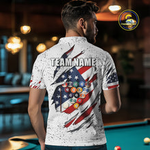 Load image into Gallery viewer, Personalized American Flag White Grunge Billiard Shirt For Men, Patriotic 8 Ball Pool Team Jersey TDM4443